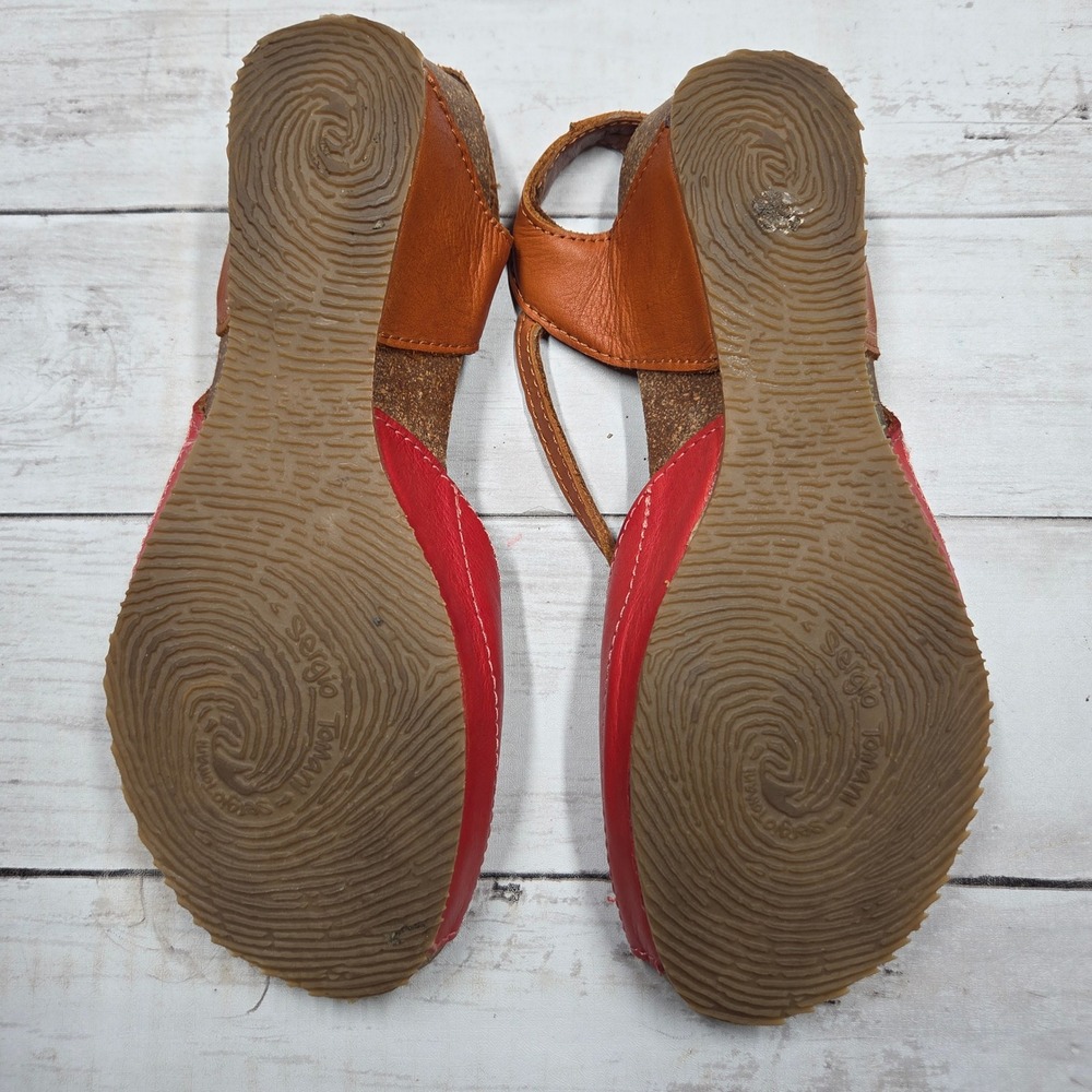 Sergio Tomani Leather Peep Toe Wedge Sandals Women 37 Red Brown Boho Buckle - Picture 8 of 9
